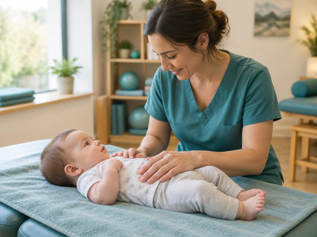 Terapia suave sobre el abdomen de un bebé